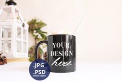 Black mug with topper Christmas Mockup PSD, JPG 11oz mug Product Image 1