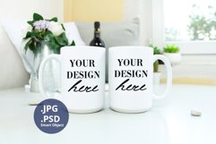 2 White 15oz mugs mockup PSD, Neutral background PSD & JPG Product Image 1