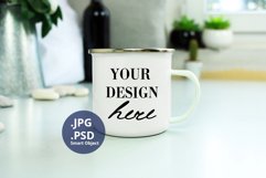 White camping mug mockup PSD, Neutral background PSD & JPG Product Image 1