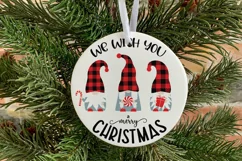 Merry Christmas round sign svg door hanger with Gnomes svg Product Image 4