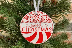 Christmas round sign SVG Sweet Christmas witn Candy Cane Product Image 6