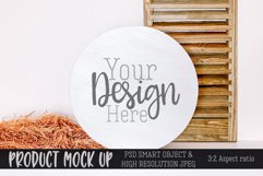 Round white wood sign with pink feathers Mockup Product Image 1