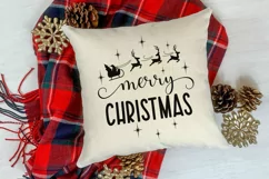 Merry Christmas round sign svg door hanger with Santa sleigh Product Image 2