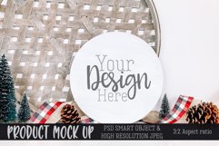 MOCKUP | White round wood Winter themed sign | PSD & JPG Product Image 1