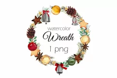 Watercolor christmas wreath clipart. Sublimation designs Product Image 1