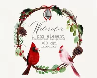 Watercolor Christmas wreath clipart with cardinal birds Product Image 5
