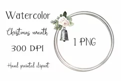 Watercolor Christmas wreath clipart with flowers and bell Product Image 1