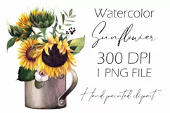 Watercolor sunflower clipart. Sublimation PNG Product Image 1