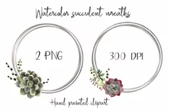 Watercolor succulent wreath clipart. Sublimation desings Product Image 1