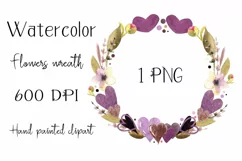 Watercolor valentines wreath clipart. Hearts frame png Product Image 1