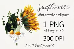 Watercolor sunflower bouquet clipart. Sublimation PNG Product Image 1