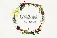 Watercolor christmas wreath clipart. Sublimation designs Product Image 1