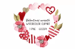 Watercolor valentines wreath clipart. Hearts frame png Product Image 1