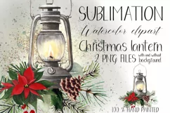 Watercolor Christmas lantern clipart. Sublimation design PNG Product Image 1
