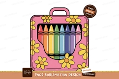 Pink case with rainbow crayons and yellow flowers image Product Image 1