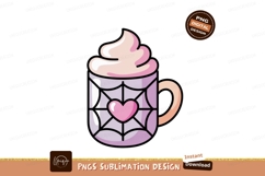 Pink heart spiderweb mug with whipped cream drink beverage Product Image 1