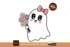 Cute ghost holding flowers pink purple Product Image 1