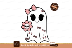 Cute ghost with flower and bows skull Product Image 1