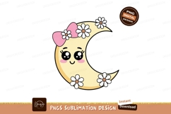 Cute crescent moon with pink bow and flowers kawaii Product Image 1
