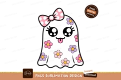 Cute ghost with flowers and bow kawaii Product Image 1