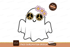 Ghost wearing peace sign glasses and flowers symbol Product Image 1