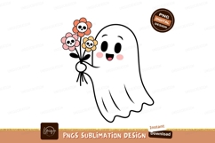 Cute ghost holding skull flowers halloween skulls Product Image 1