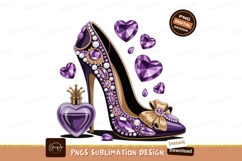 Purple jeweled high heel with perfume bottle and hearts Product Image 1