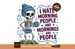 Skeleton holding coffee mug wearing beanie morning Product Image 1