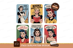 Retro women talking reading drinking image Product Image 1