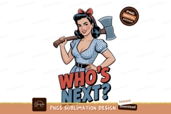Retro woman holding axe blue gingham Product Image 1