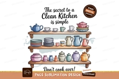 Kitchenware shelves with colorful pots and cups cookware Product Image 1