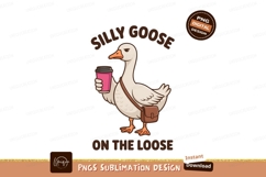 Goose holding coffee cup pink brown Product Image 1