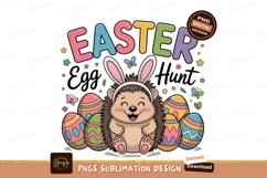 Cute hedgehog with bunny ears and easter eggs hunt Product Image 1