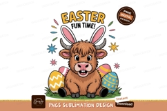 Highland cow wearing bunny ears with easter eggs image Product Image 1