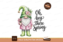 Gnome holding flowers with spring greeting pink Product Image 1