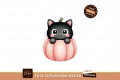 Black cat peeking from pink pumpkin kitten Product Image 1