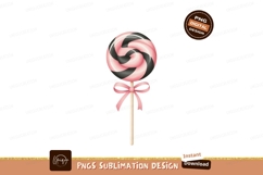 Swirled pink black lollipop ribbon candy sweet Product Image 1
