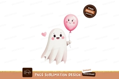 Cute ghost holding pink balloon heart Product Image 1