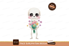 Cute skeleton holding colorful flowers bouquet pink Product Image 1