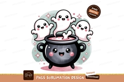 Cute cauldron with happy ghosts halloween spooky Product Image 1
