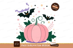 Pink pumpkin bats stars clouds flying Product Image 1