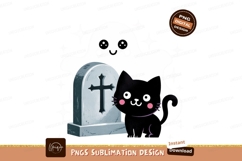 Cute ghost and black cat near tombstone cross Product Image 1