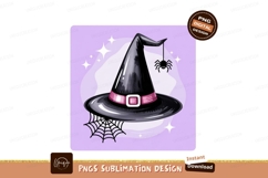 Black witch hat pink band spider web image Product Image 1