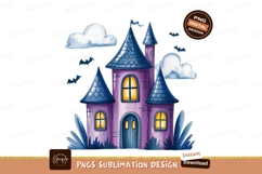 Purple castle with spooky bats and clouds blue Product Image 1