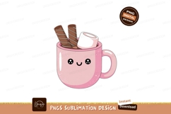 Pink mug with chocolate and marshmallow kawaii Product Image 1