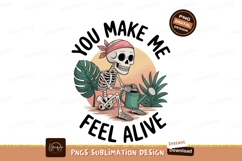 Skeleton watering plants with bandana green Product Image 1