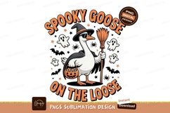 Goose wearing witch hat holding broom and candy basket Product Image 1