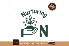 Green seedling growing in hand with nurturing text Product Image 1