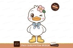 Cute white duck with pink flower and blue bow cartoon Product Image 1