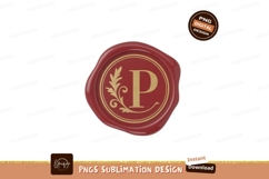 Red wax seal with golden letter P and leaf design image Product Image 1